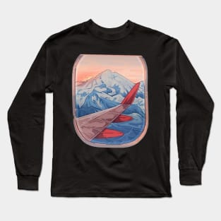 Airplane Window View Drawing with Oil Pastel Long Sleeve T-Shirt